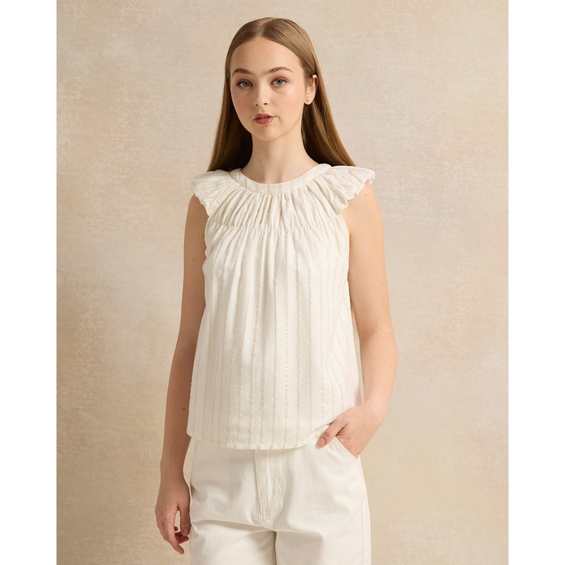 Senior Girls White Embellished Sleeveless Blouse