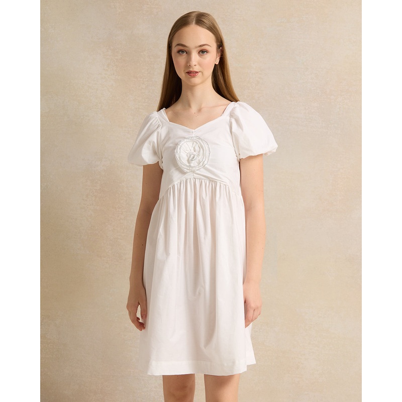 Senior Girls White Poplin Embellished Dress