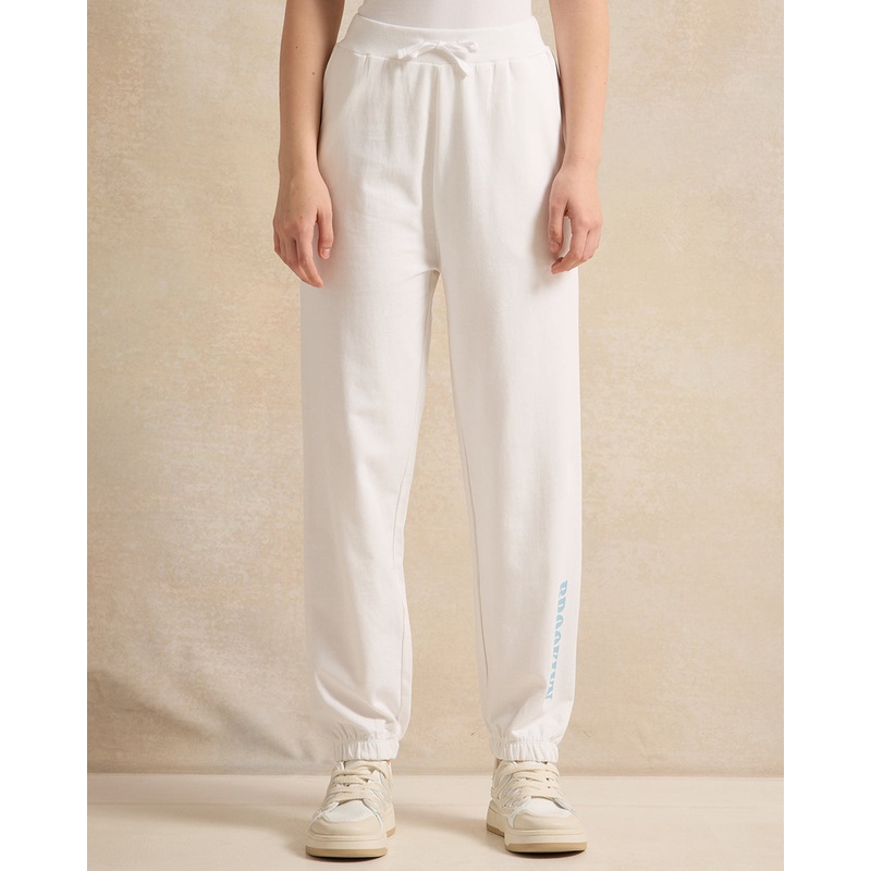 Senior Girls White Printed Track Pants