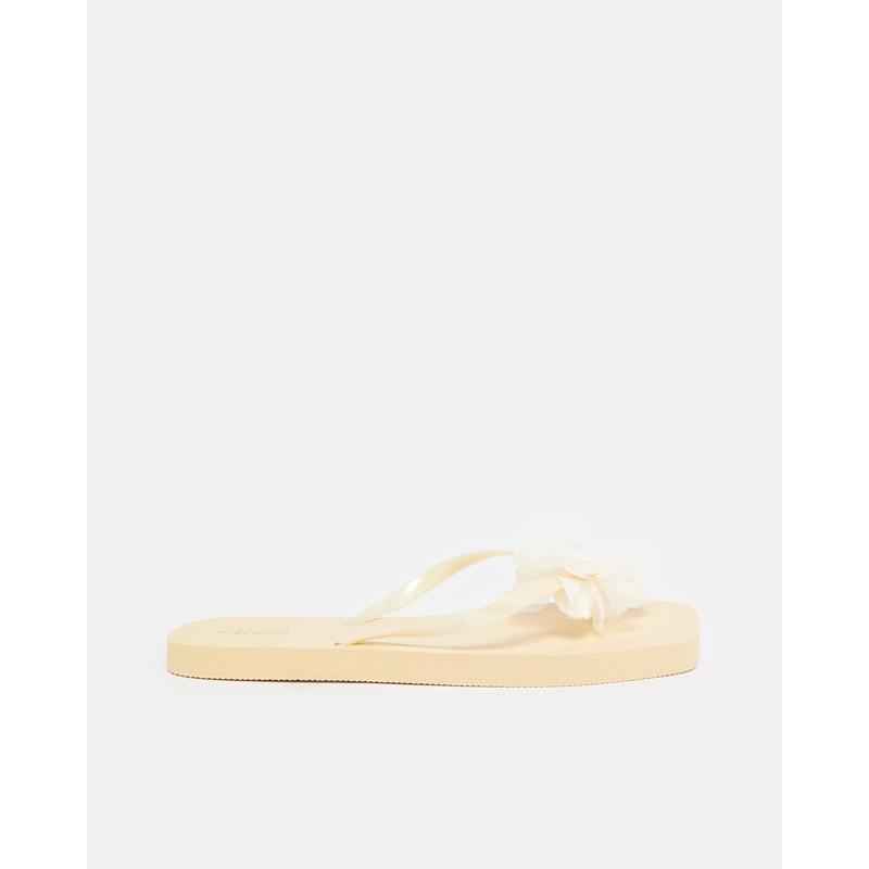 Women Beige Embellished Flip Flops
