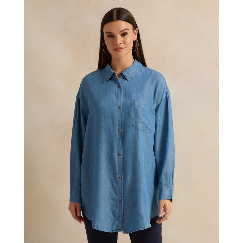 Women Blue Solid Buttoned Shirt