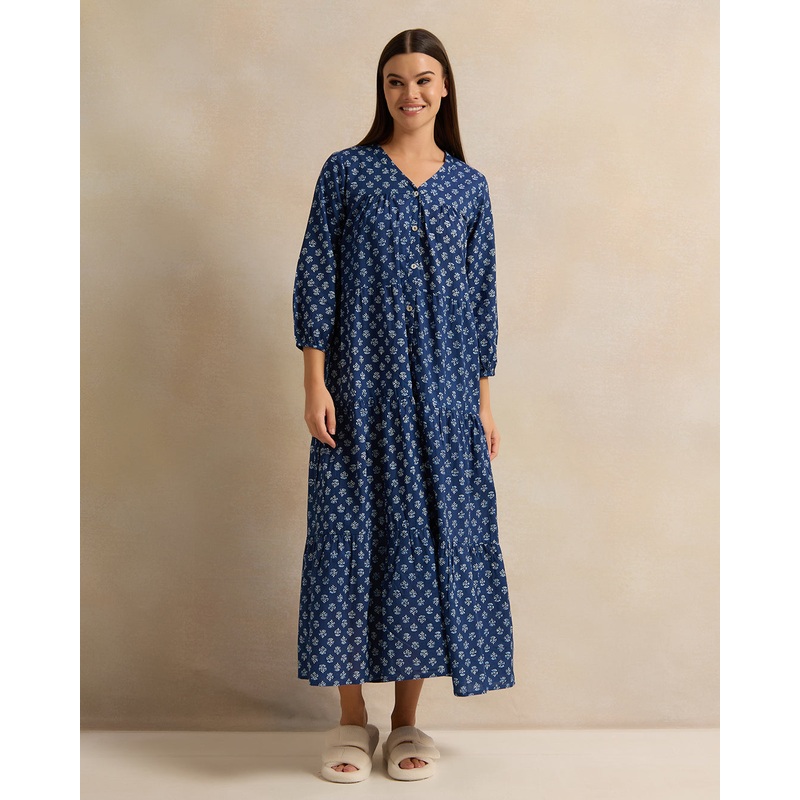 Women Navy Printed Nightgown|UK10|UK12|UK14|UK16|UK18
