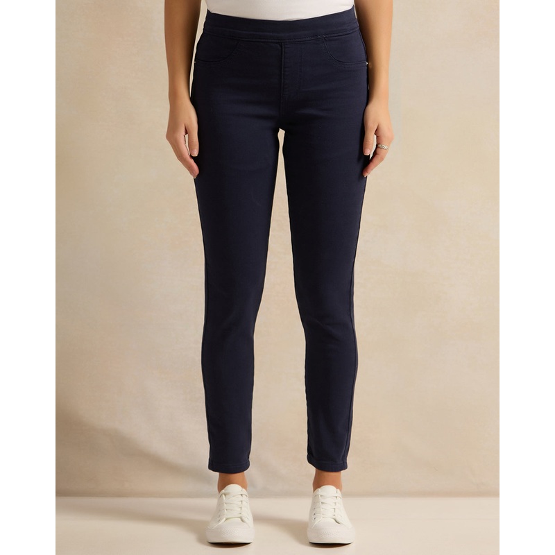Women Navy Skinny Knit Jegging