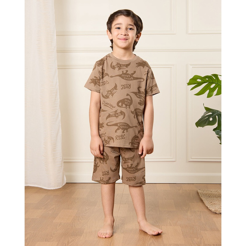 Boys Beige Printed Pyjama Set (2 Piece)