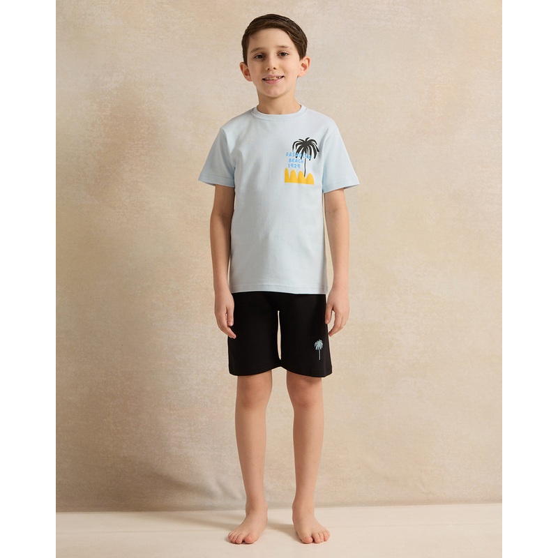 Boys Blue And Black Printed Pyjama Set (2 Piece)