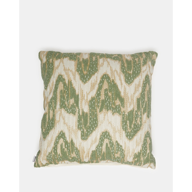 Green Abstract Print With Embroidery Cushion
