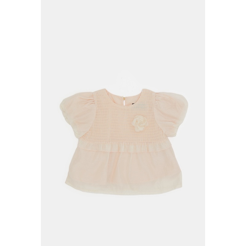 Infant Girls Beige Smocking Yoke Blouse