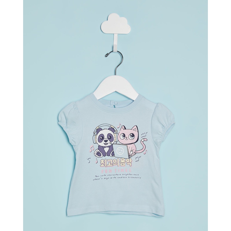 Infant Girls Blue Placement Print T-Shirt
