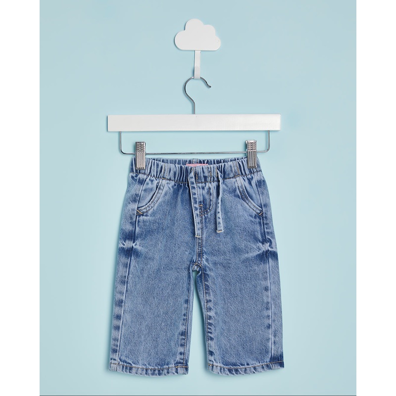 Infant Girls Blue Wide Leg Jeans With Patch Pockets