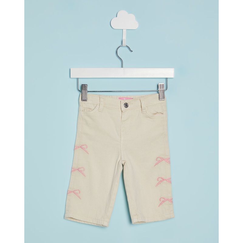 Infant Girls Cream Wide Leg Jeans With Bow Embroidery