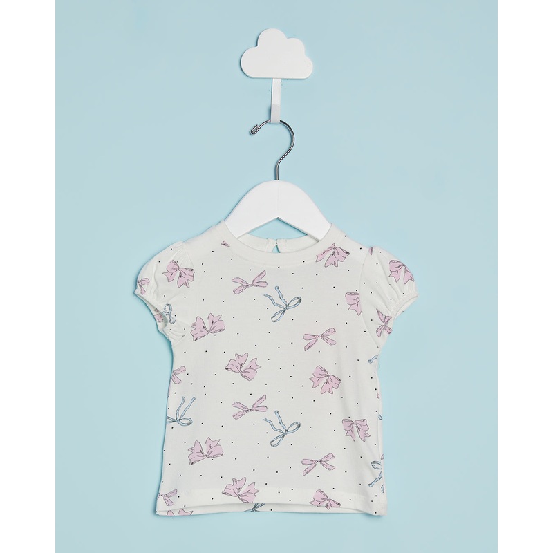 Infant Girls Ivory Bow Print T-Shirt