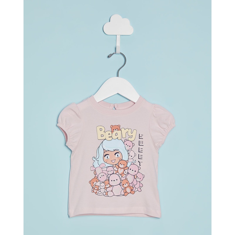 Infant Girls Pink Beary Print T-Shirt
