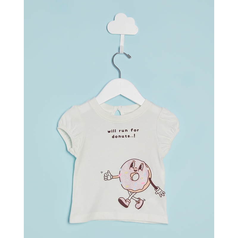 Infant Girls White Happy Donut Print T-Shirt