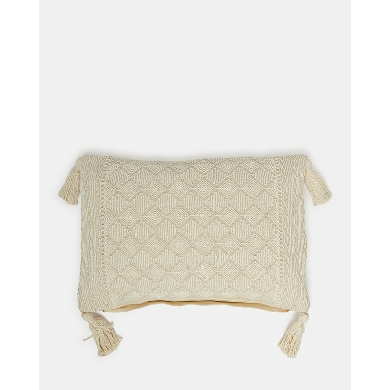 Ivory Embroidered Cushion With Tassels