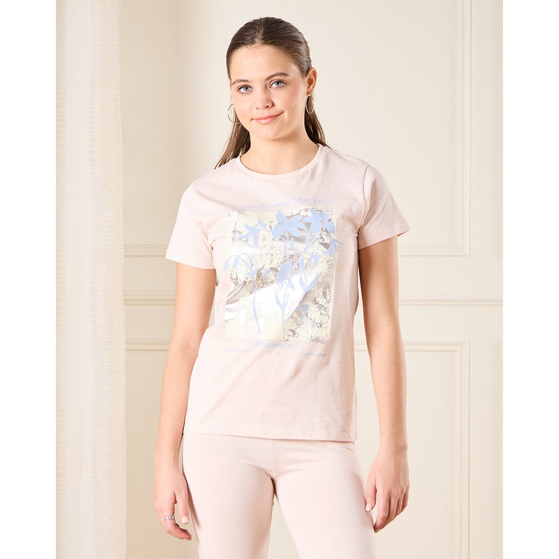 Senior Girls Beige Floral T-Shirt