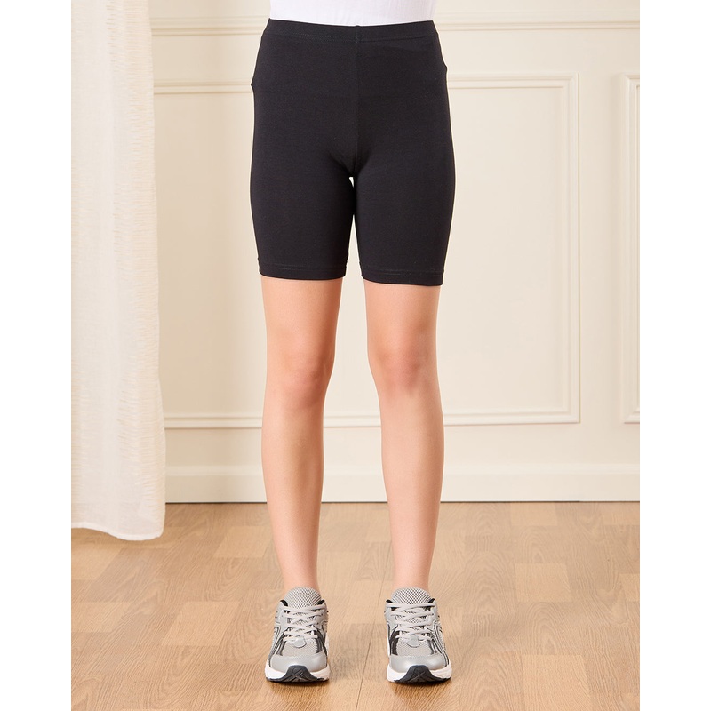 Senior Girls Black And Grey Cycling Shorts (Pack of 2)