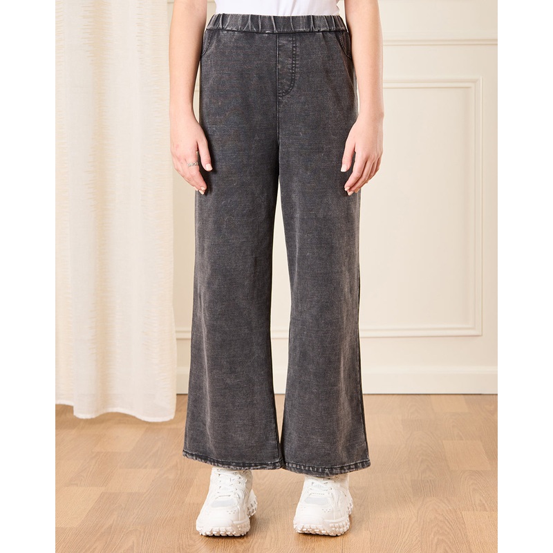 Senior Girls Black Wide leg Knitted Pull on Jeans