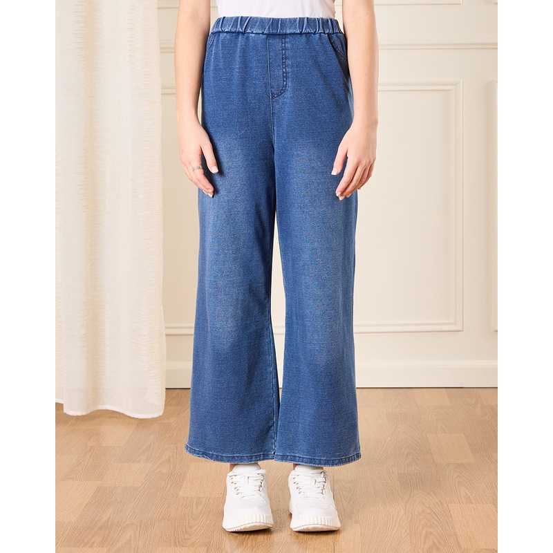 Senior Girls Blue  Wide leg Knitted Pull on Jeans