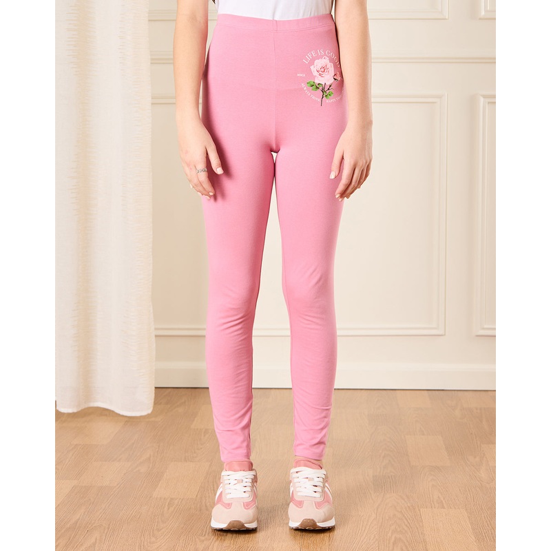 Senior Girls Pink Printed Leggings
