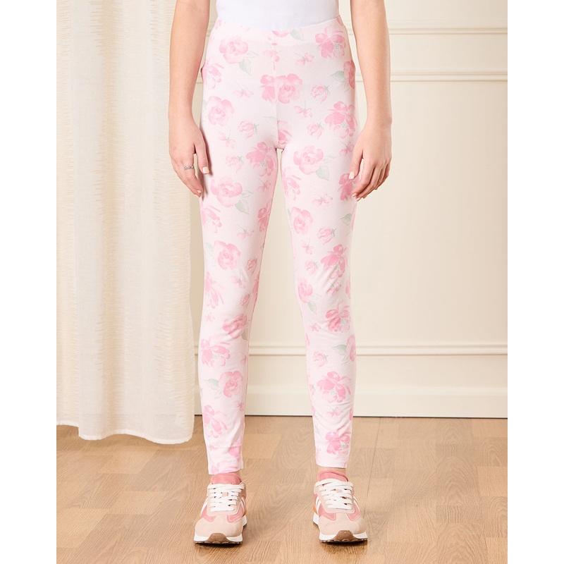 Senior Girls Pink Rose Print Leggings