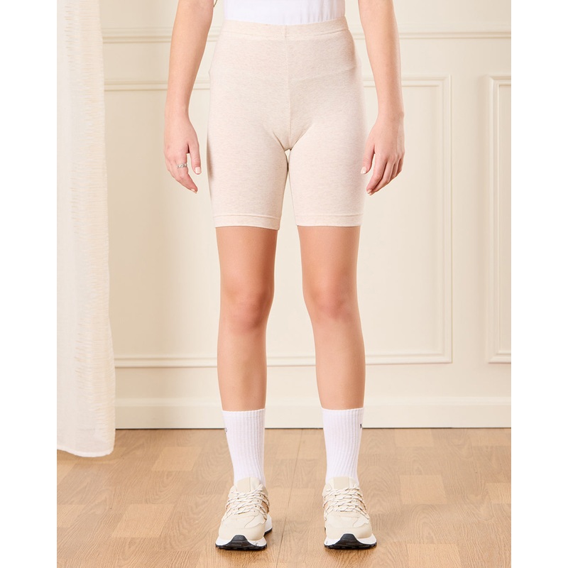 Senior Girls White And Beige Cycling Shorts (Pack of 2)