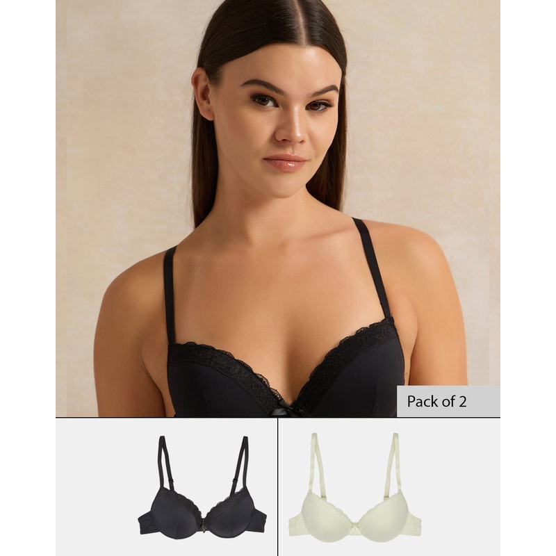 Women Assorted Lace Trim Push Up Bra (Pack of 2)