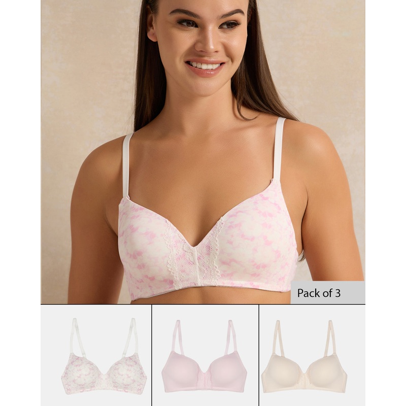Women Assorted Printed Non-Wired Bra Set (Pack of 3)