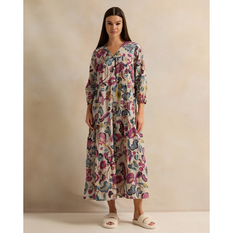 Women Beige Printed Nightgown|UK10|UK12|UK14|UK16|UK18