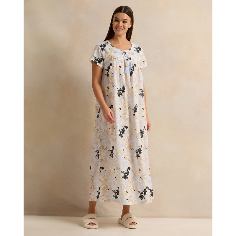 Women White Embroidered Nightgown