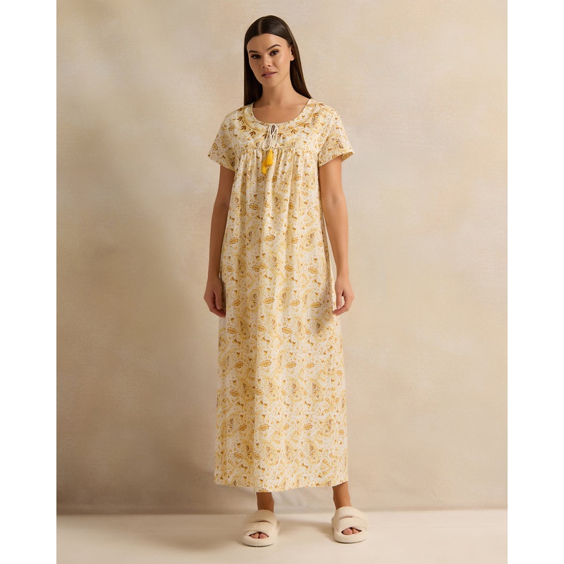Women Yellow All-Over Print Nightgown