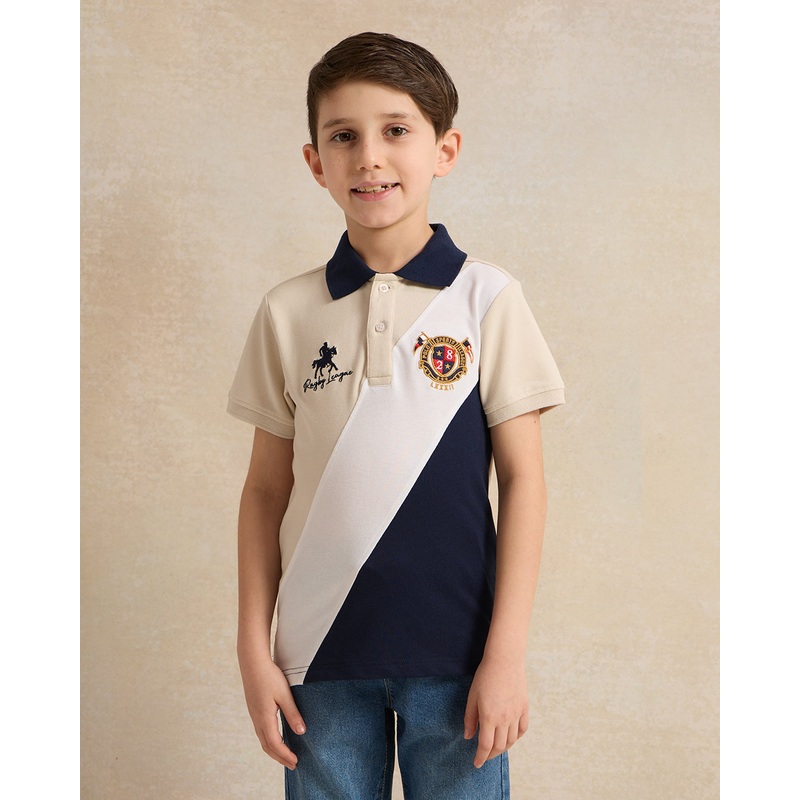Boys Beige Embroidered Polo Shirt