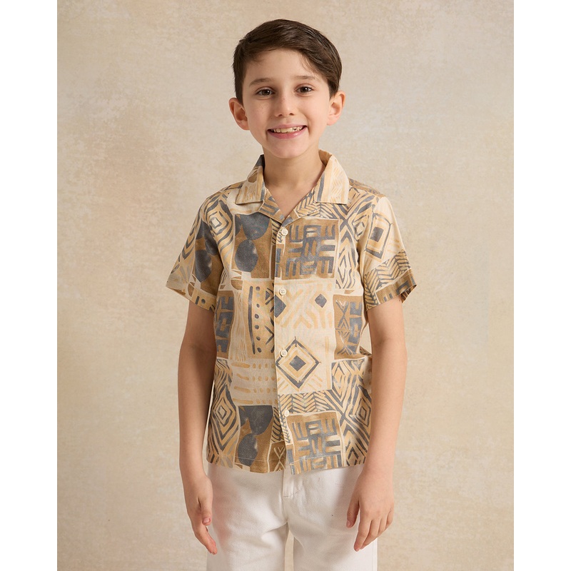 Boys Beige Printed Shirt|2-3 Years|3-4 Years|4-5 Years|5-6 Years|6-7 Years|7-8 Years