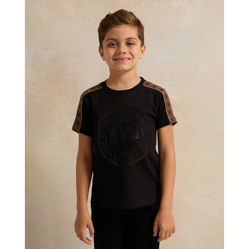 Boys Black Embellished Short Sleeve T-Shirt