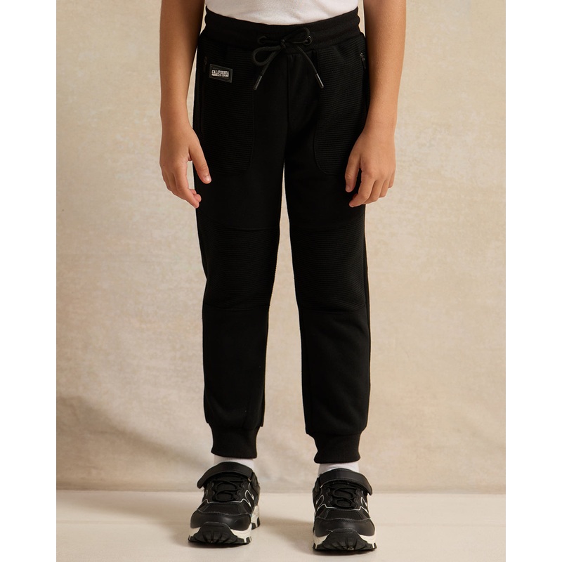 Boys Black Track Pants With Zipper Pocket