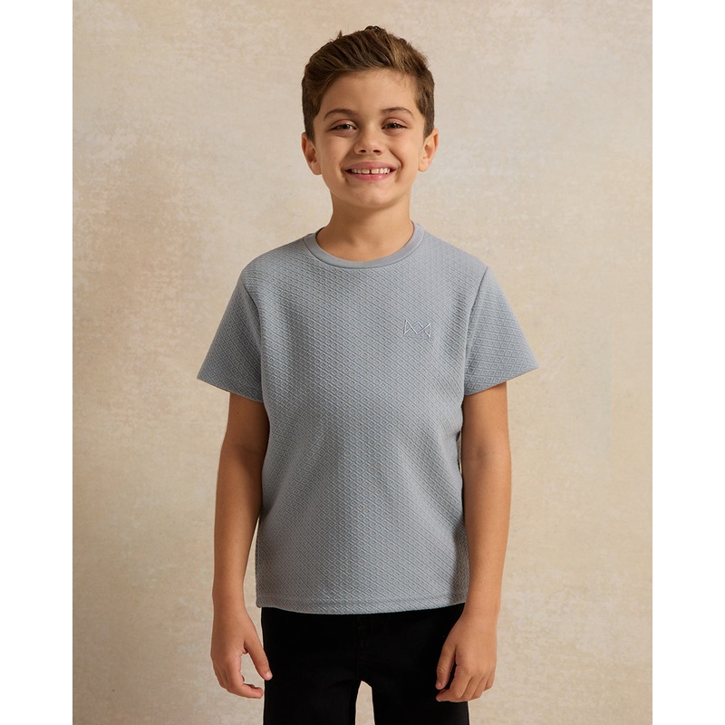 Boys Blue Jacquard Short Sleeve T-Shirt