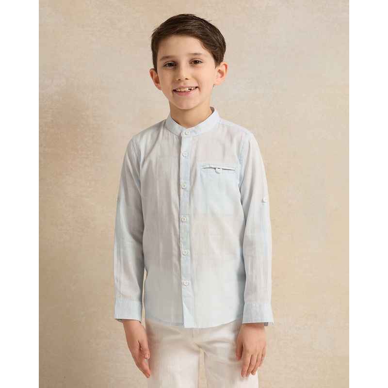Boys Blue Mandarin Collar Shirt