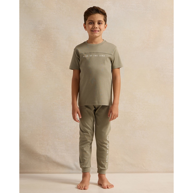 Boys Olive Printed Pyjama Set (2 Piece)