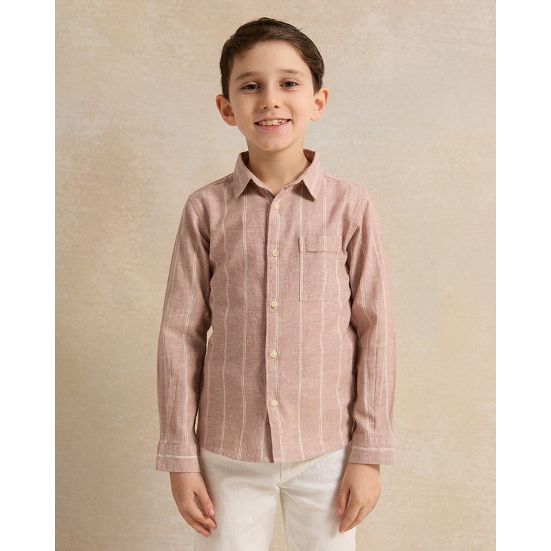 Boys Taupe Striped Shirt|2-3 Years|3-4 Years|4-5 Years|5-6 Years|6-7 Years|7-8 Years