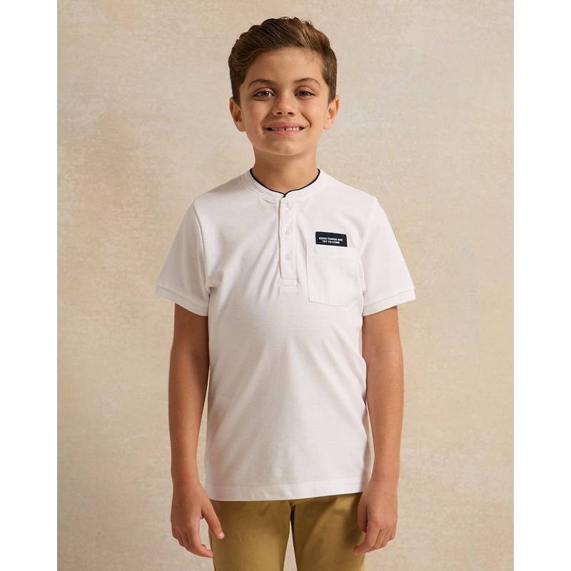 Boys White Mandarin Collar Polo Shirt