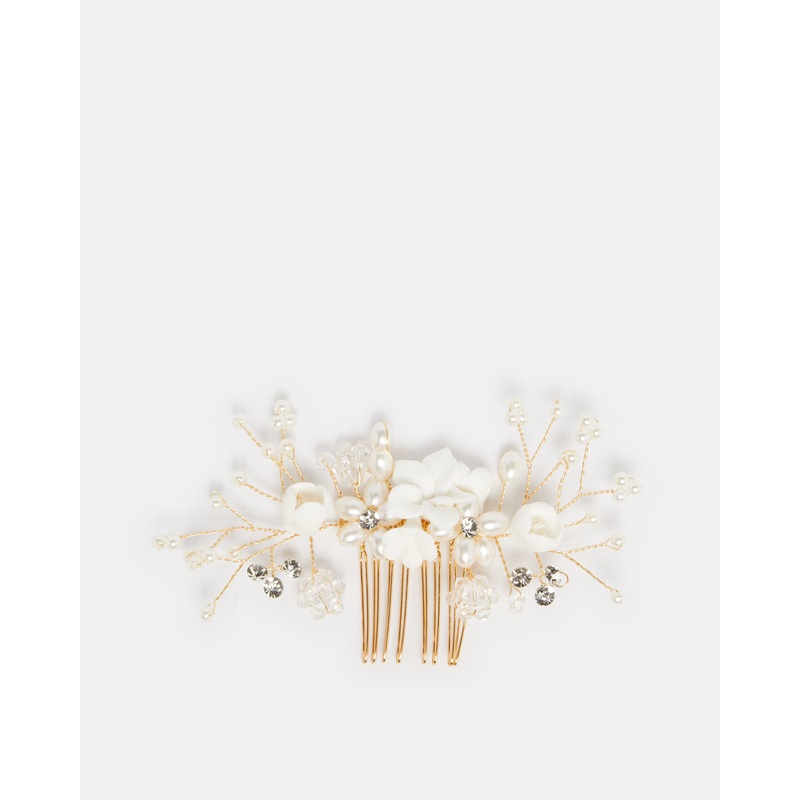 Girls Gold And White Embellished Hair Clip