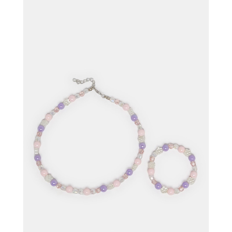 Girls Multicolour Embellished Necklace And Bracelet Set (2 Piece)