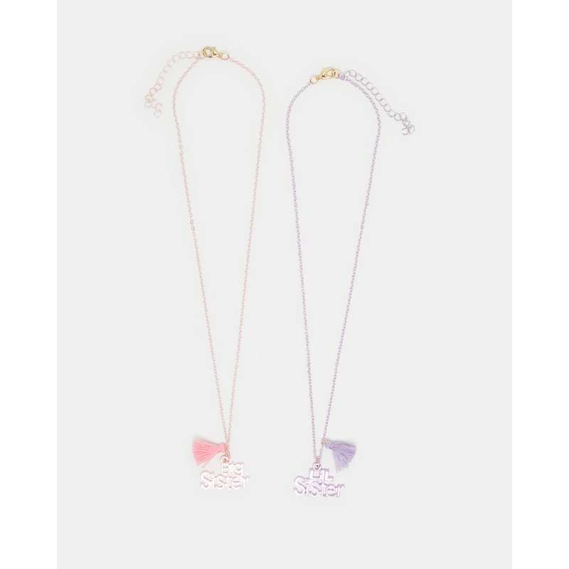 Girls Pink And Purple Embellished Necklace Set (2 Piece)