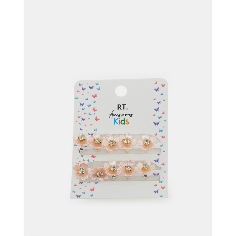 Girls Pink And White Floral Hair Clip (Pack of 10)