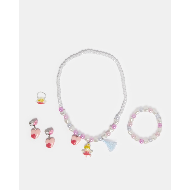 Girls White Embellished Necklace Set (4 Piece)