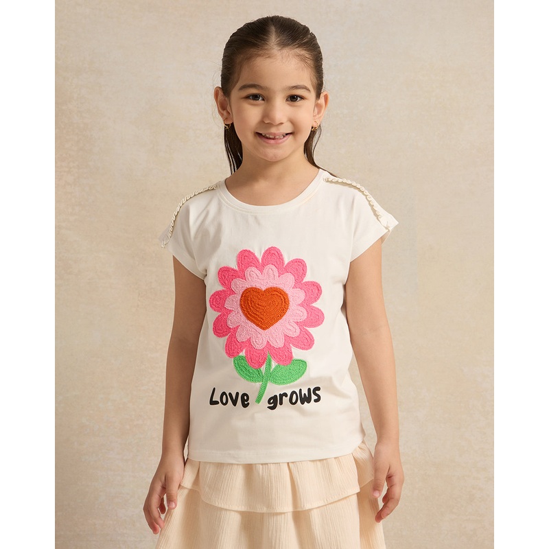 Girls White Embellished T-Shirt