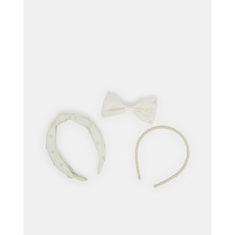 Girls White Headband And Hair Clip Set (3 Piece)