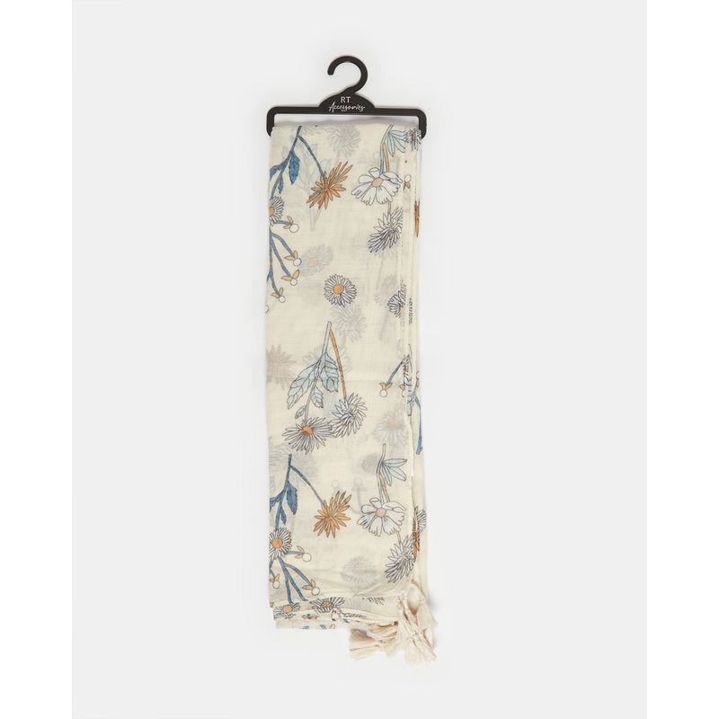 Girls White Printed Scarf