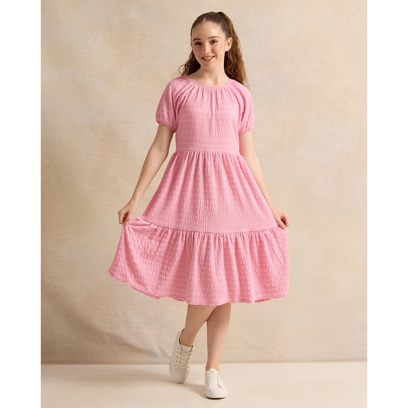 Senior Girls Pink Jacquard Dress