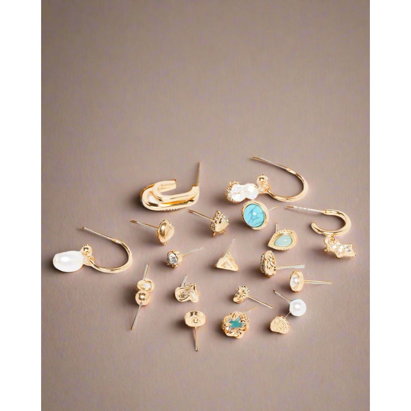 Women Gold Embellished Earring Set (19 Pairs)