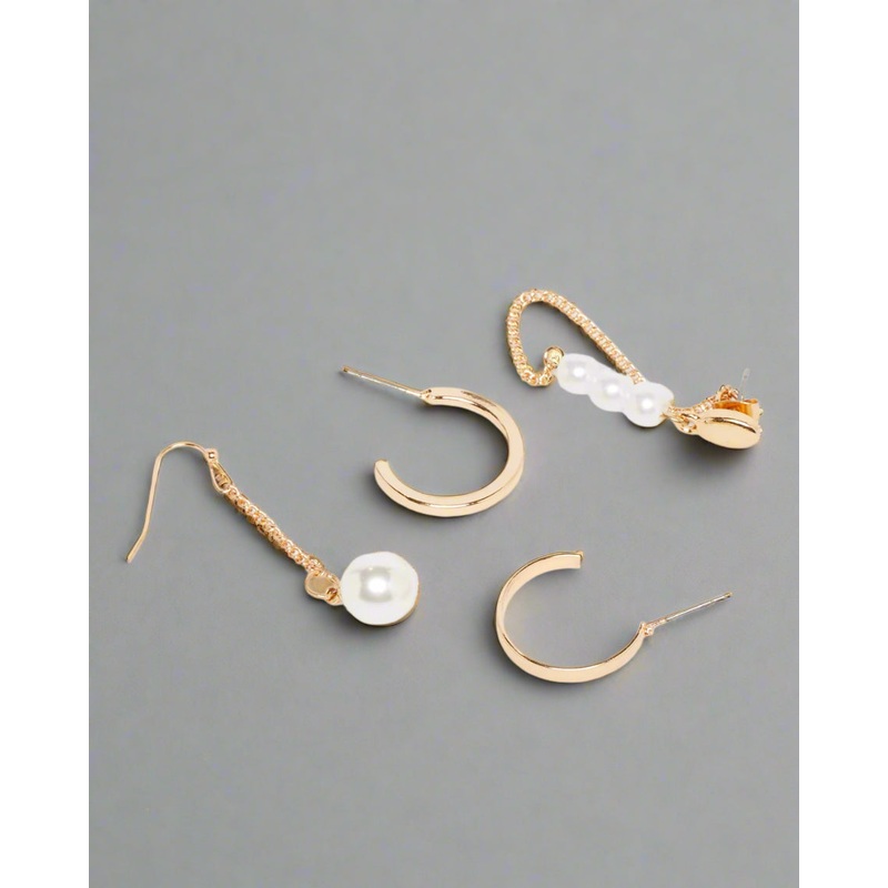 Women Gold Embellished Earring Set (4 Pairs)